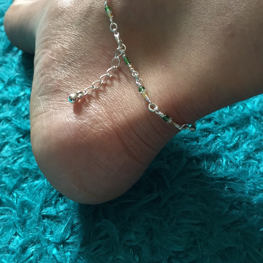 Green and yellow silvery anklet / ankle bracelet - Picture 4 of 6